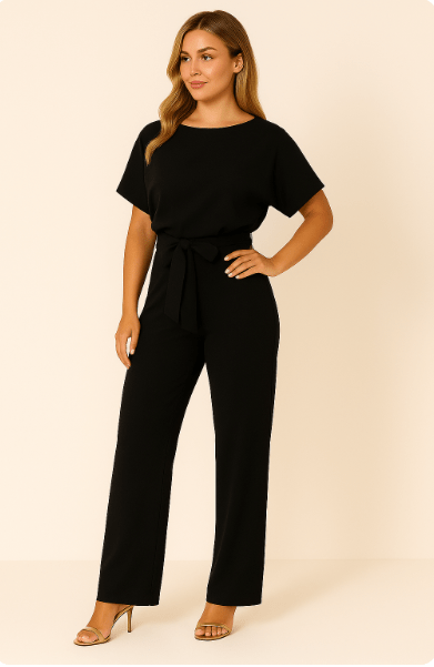 Elegant Black Jumpsuit Women Adjustable Belt Chic Casual Outfit 4