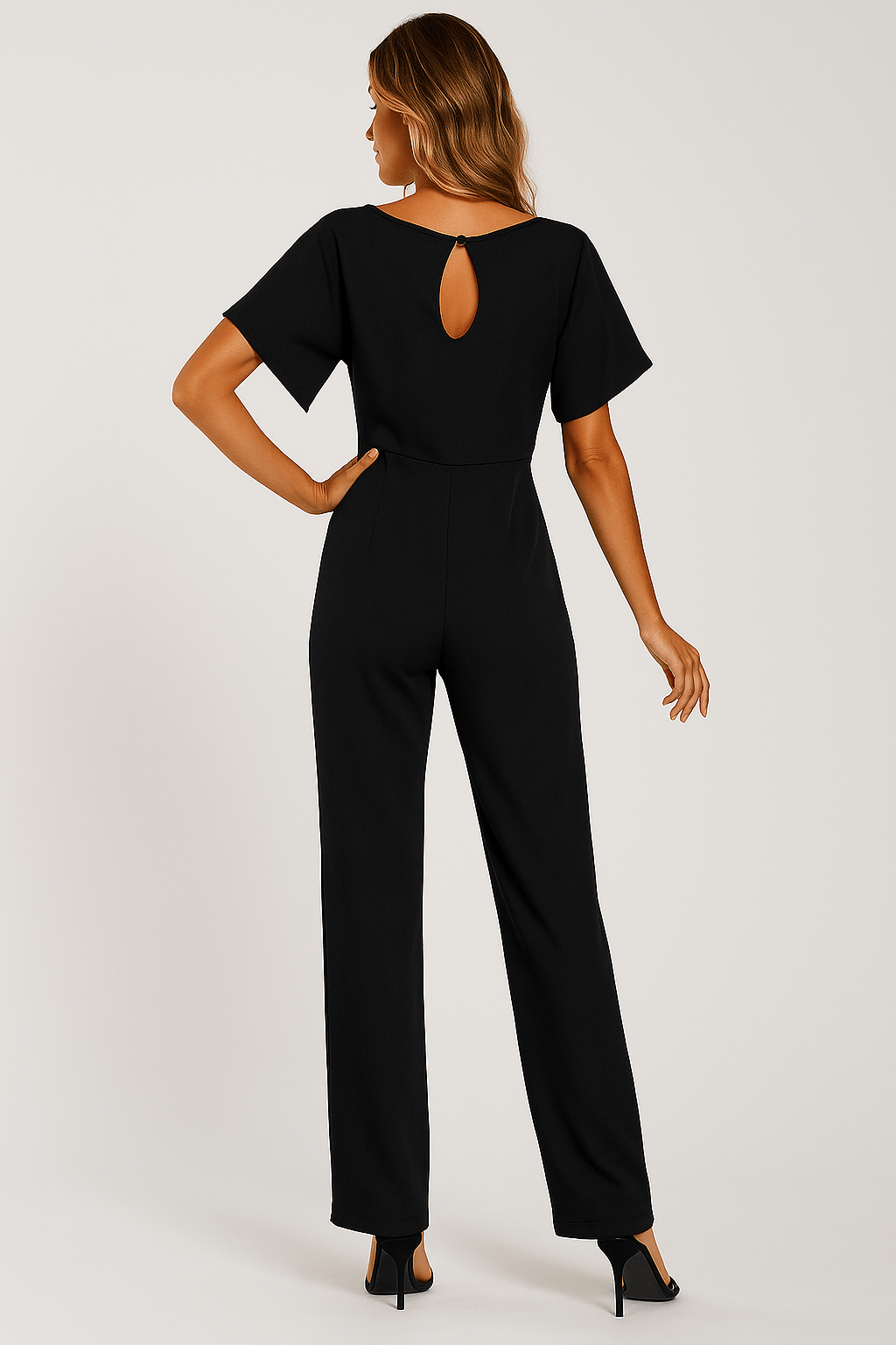 Elegant Black Jumpsuit Women Adjustable Belt Chic Casual Outfit 5