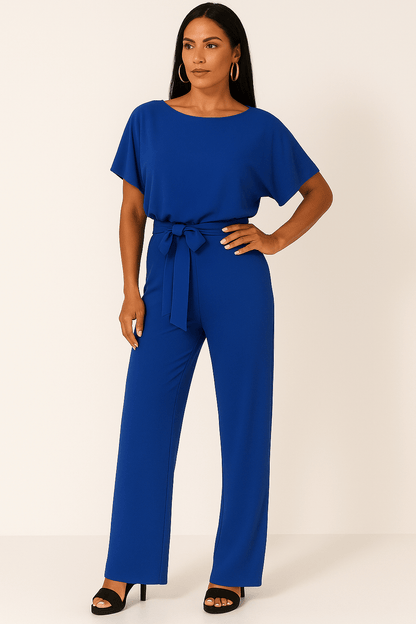 Elegant Black Jumpsuit Women Adjustable Belt Chic Casual Outfit 6