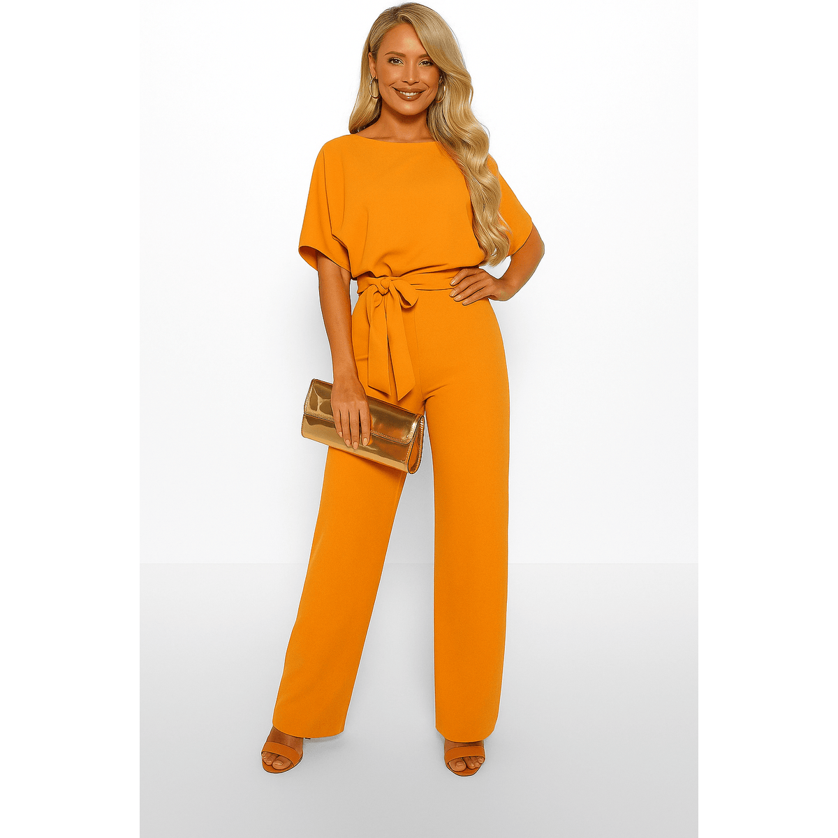 Elegant Black Jumpsuit Women Adjustable Belt Chic Casual Outfit 9
