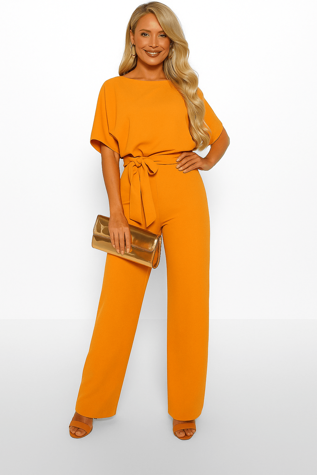 Elegant Black Jumpsuit Women Adjustable Belt Chic Casual Outfit 9