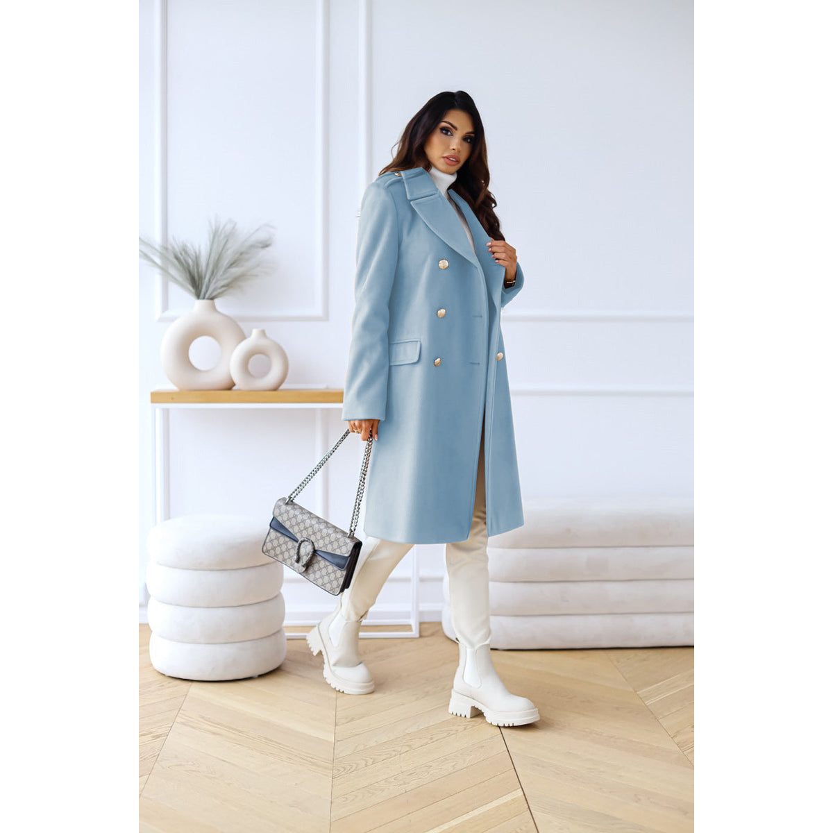 Elegant Double-Breasted Wool Trench Coat Women Winter Chic 7