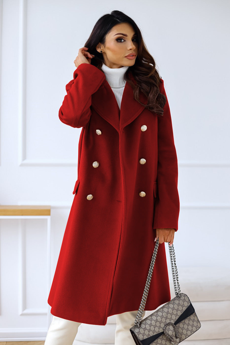 Elegant Double-Breasted Wool Trench Coat Women Winter Chic 8