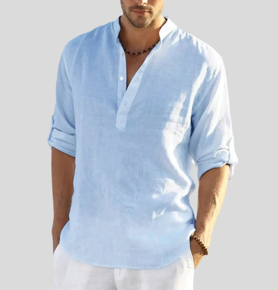 Elegant Linen Shirt Men Classic Collar Lightweight Casual Wear 5