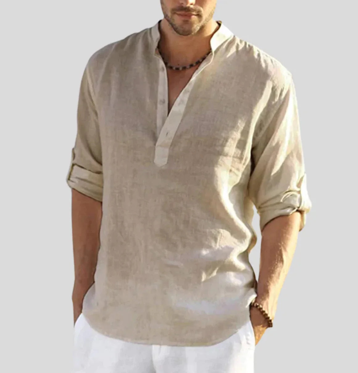 Elegant Linen Shirt Men Classic Collar Lightweight Casual Wear 6