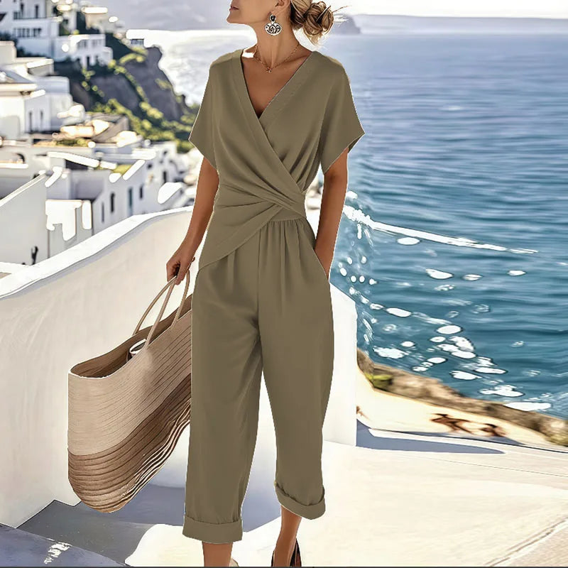 Elegant Two-Piece Set Women's Wrap-Front Top and Tailored Trousers 2