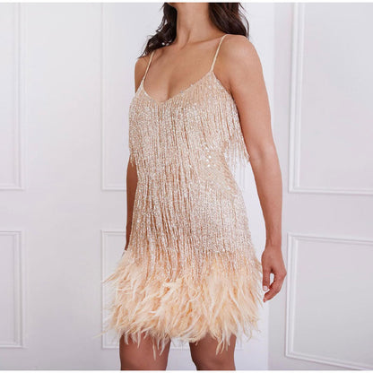 Elegant White Cocktail Dress Women Spaghetti Straps Glamorous Sequins Party Dress 10