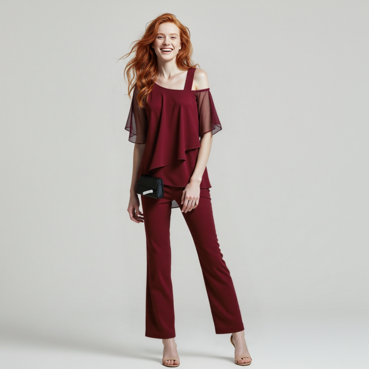Elegant Women's Jumpsuit Cold Shoulder Two-Piece Set Chic Fashion 4