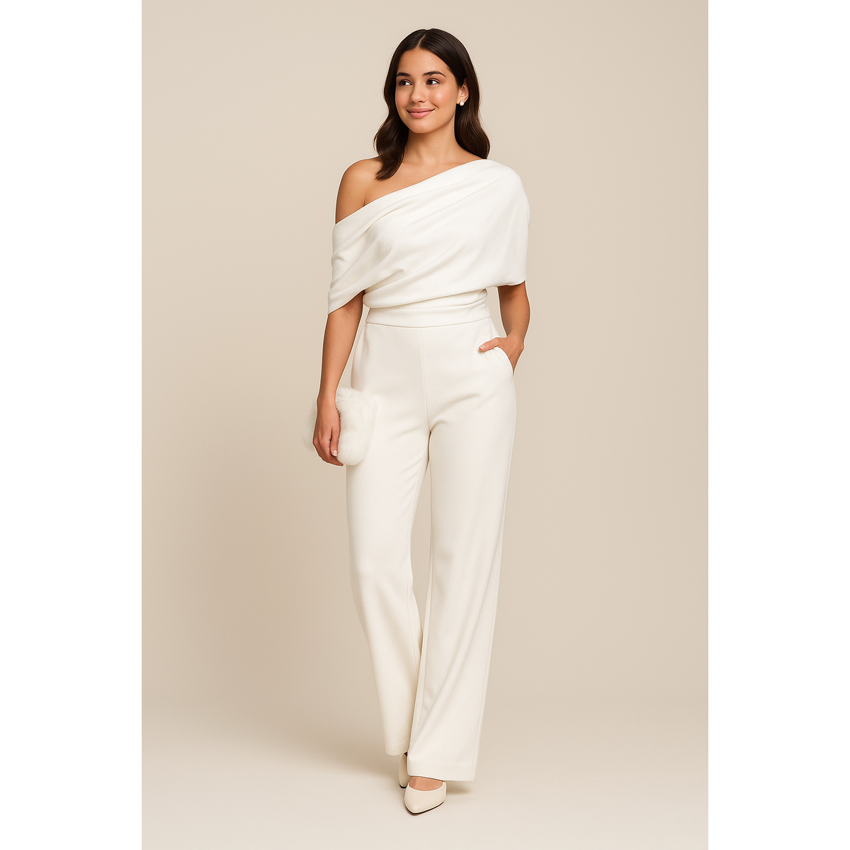 Elegant Womens Jumpsuit Tailored Single-Breasted Design Wide-Leg Style 0