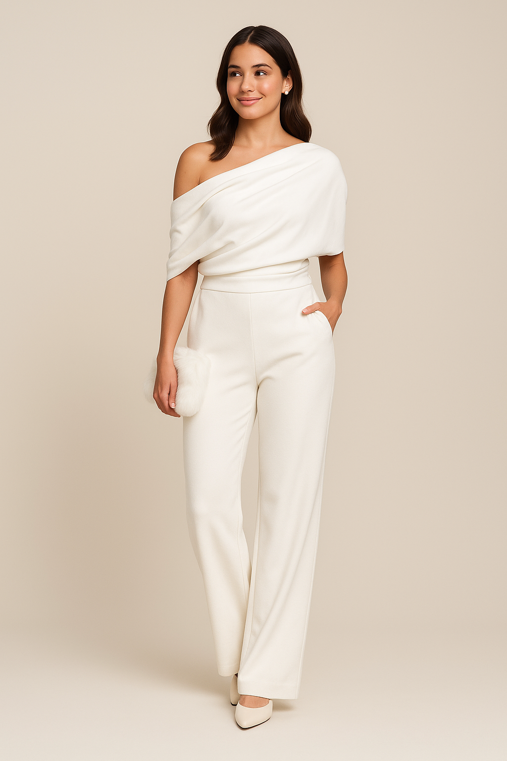 Elegant Womens Jumpsuit Tailored Single-Breasted Design Wide-Leg Style 0
