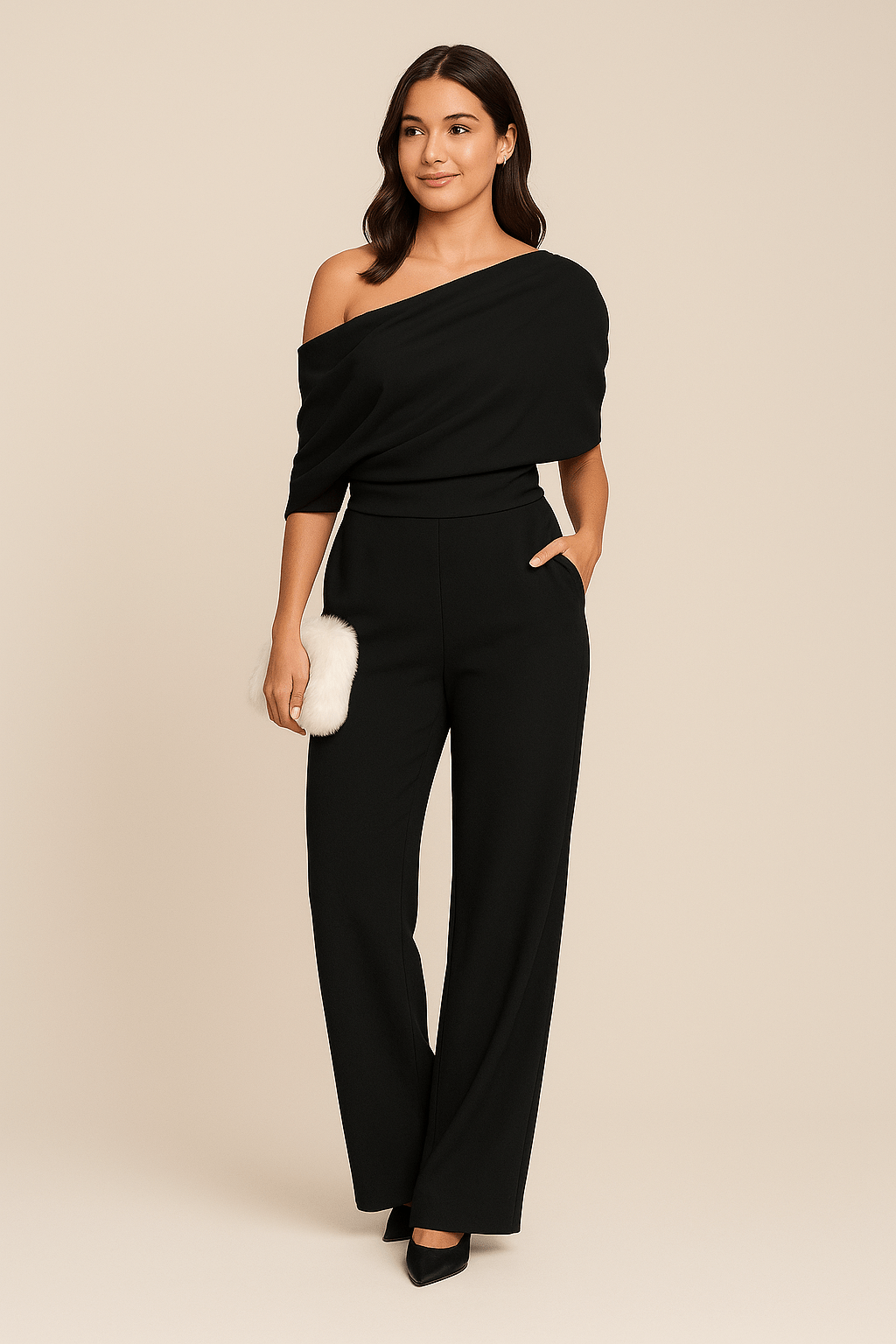 Elegant Womens Jumpsuit Tailored Single-Breasted Design Wide-Leg Style 1