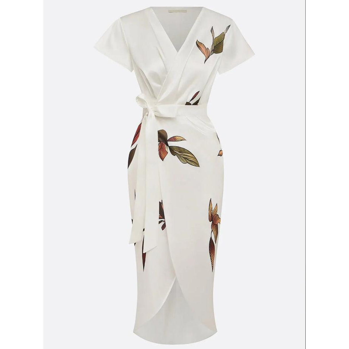 Elegant Wrap Dress Women Leaf Print Summer Wedding Guest Dress 3