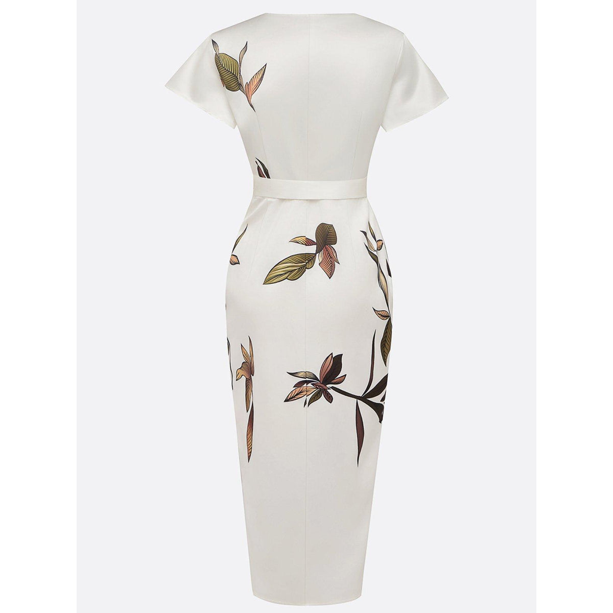 Elegant Wrap Dress Women Leaf Print Summer Wedding Guest Dress 4