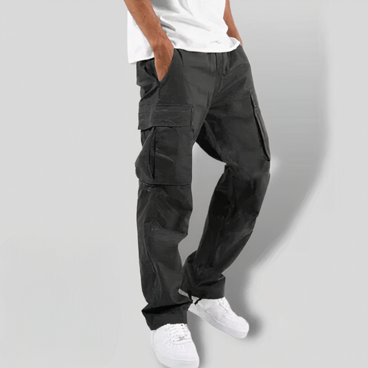 Fabio - Mens Black Cargo Pants with High Waist, Utility Pockets & Relaxed Fit 0