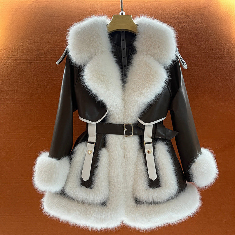 Faux Fur Coat Women's Elegant Winter Outerwear with Belted Waist 1