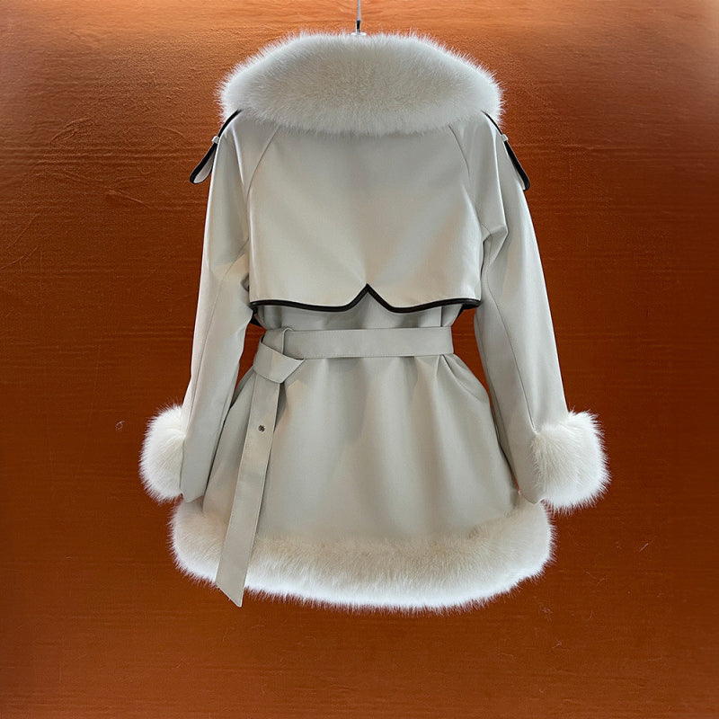 Faux Fur Coat Women's Elegant Winter Outerwear with Belted Waist 2