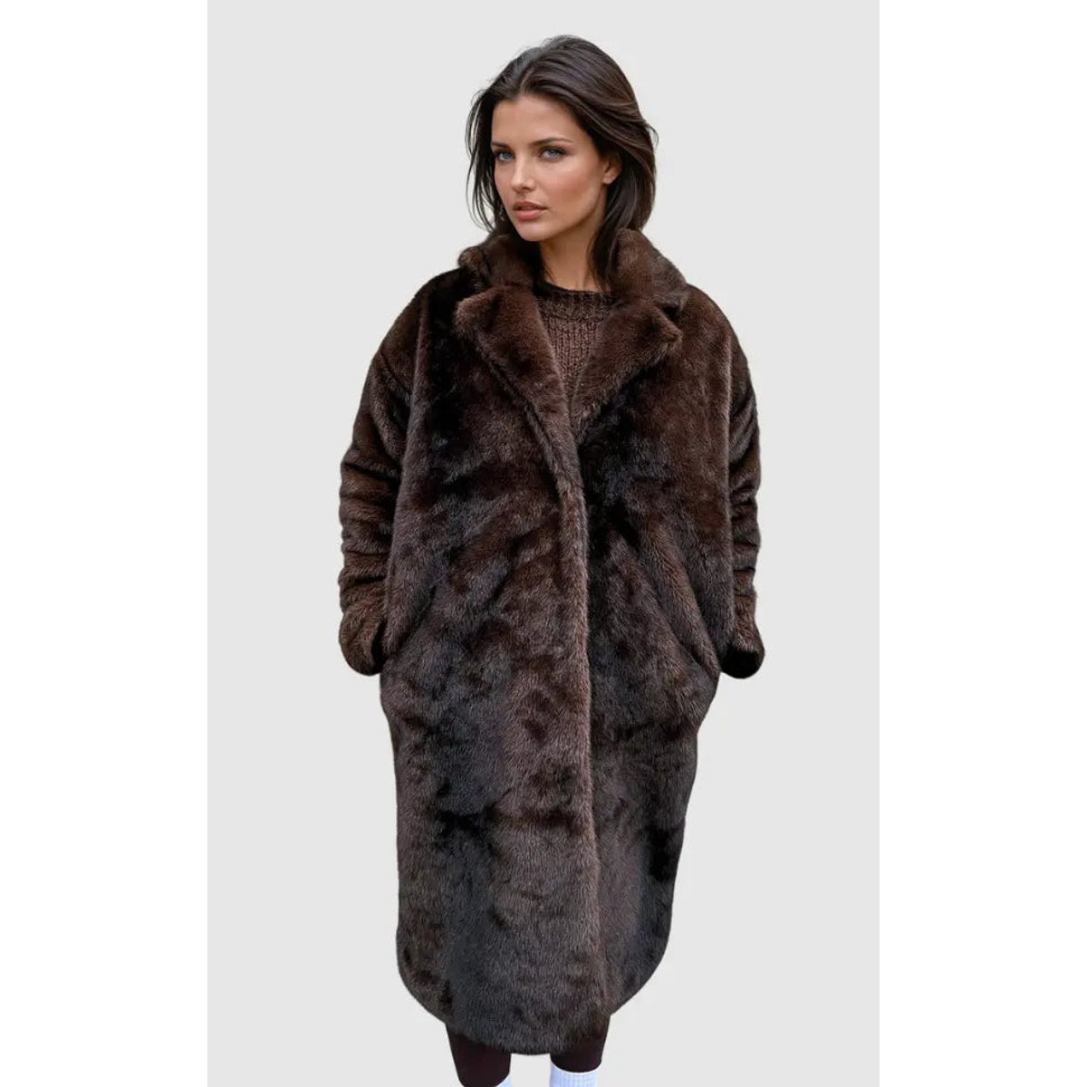 Faux Fur Long Coat Women Stylish Warm Elegant Winter Outerwear 0