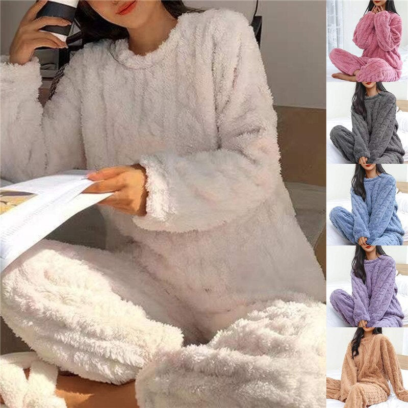 Fleece Pajama Set Women Cozy Warmth for Relaxation Comfortable Sleepwear 1