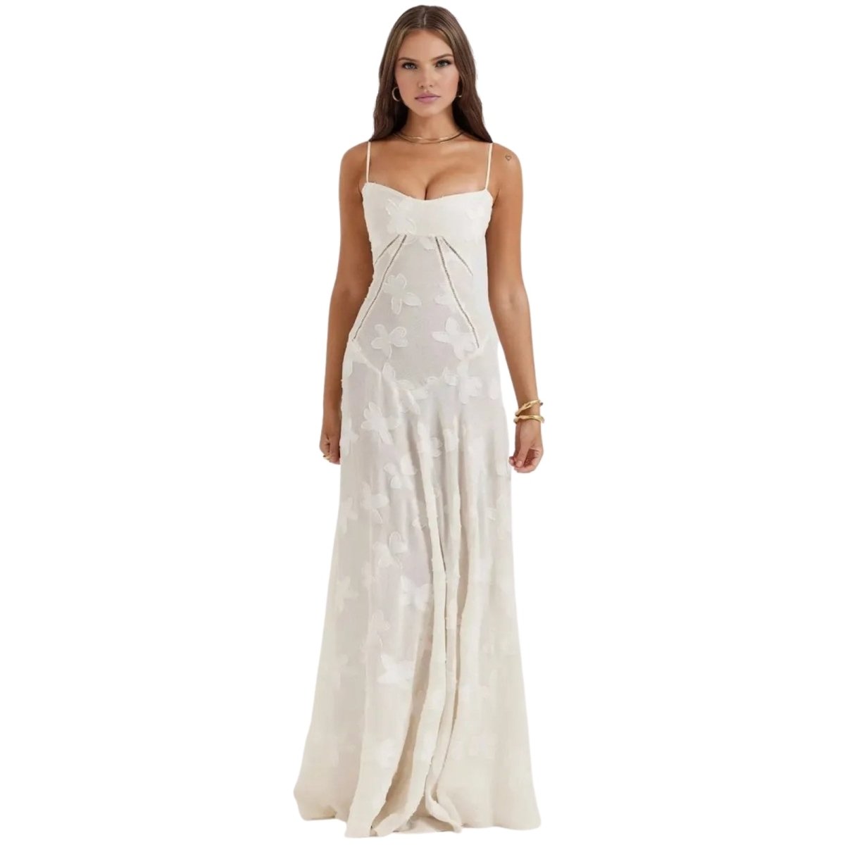 Floral Maxi Dress Women Elegant Jacquard Evening Gown Long Dress 0
