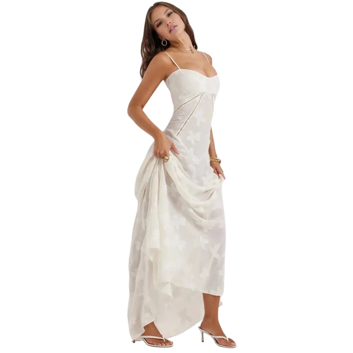Floral Maxi Dress Women Elegant Jacquard Evening Gown Long Dress 2