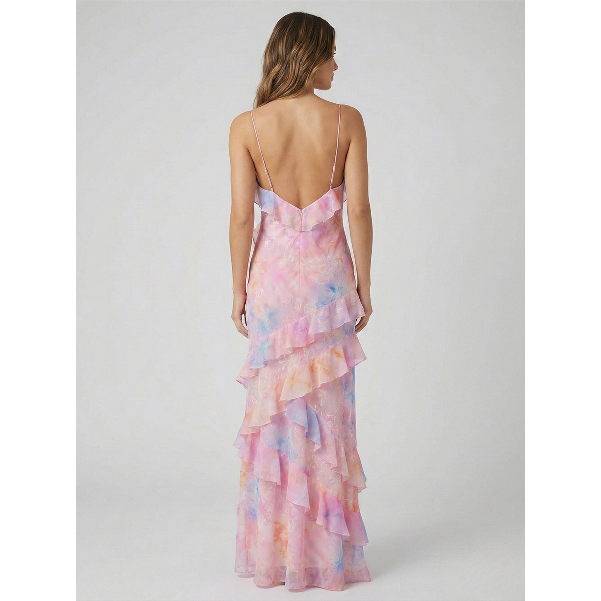 Floral Maxi Dress Women Soft Pastel Ruffle Flowing Long Dress 1