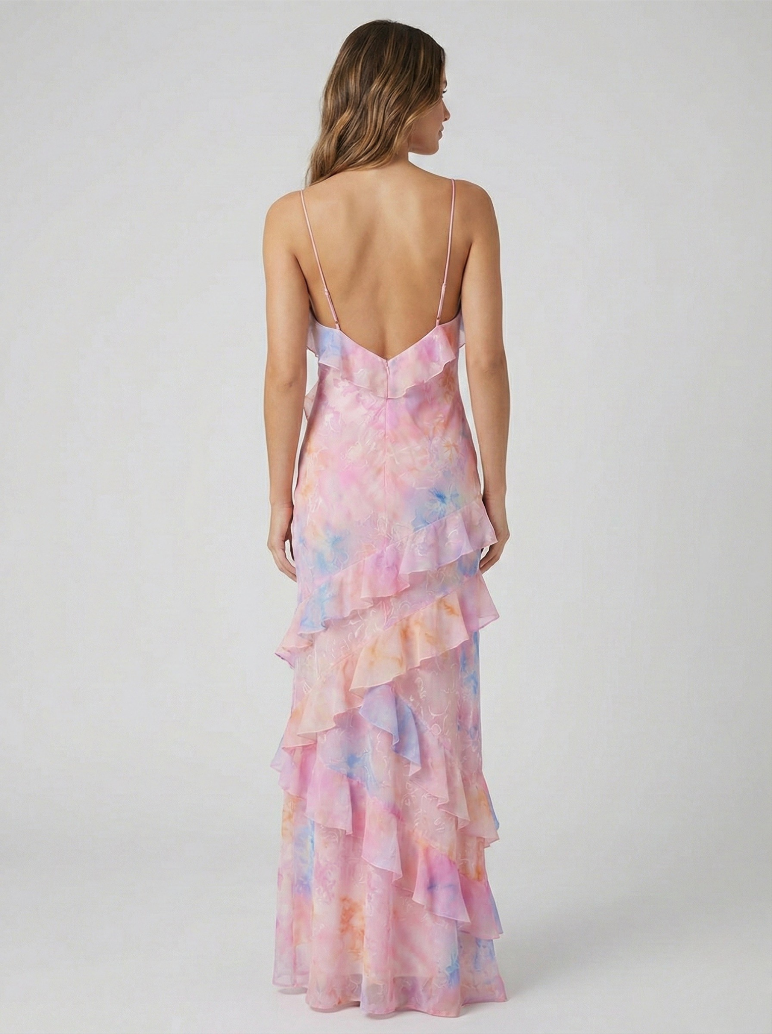 Floral Maxi Dress Women Soft Pastel Ruffle Flowing Long Dress 1
