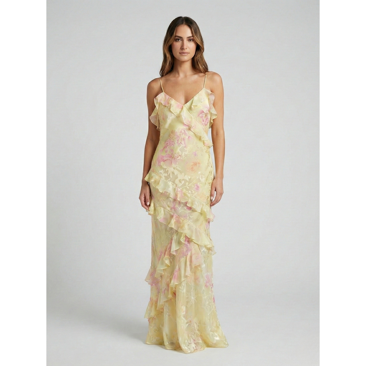 Floral Maxi Dress Women Soft Pastel Ruffle Flowing Long Dress 2