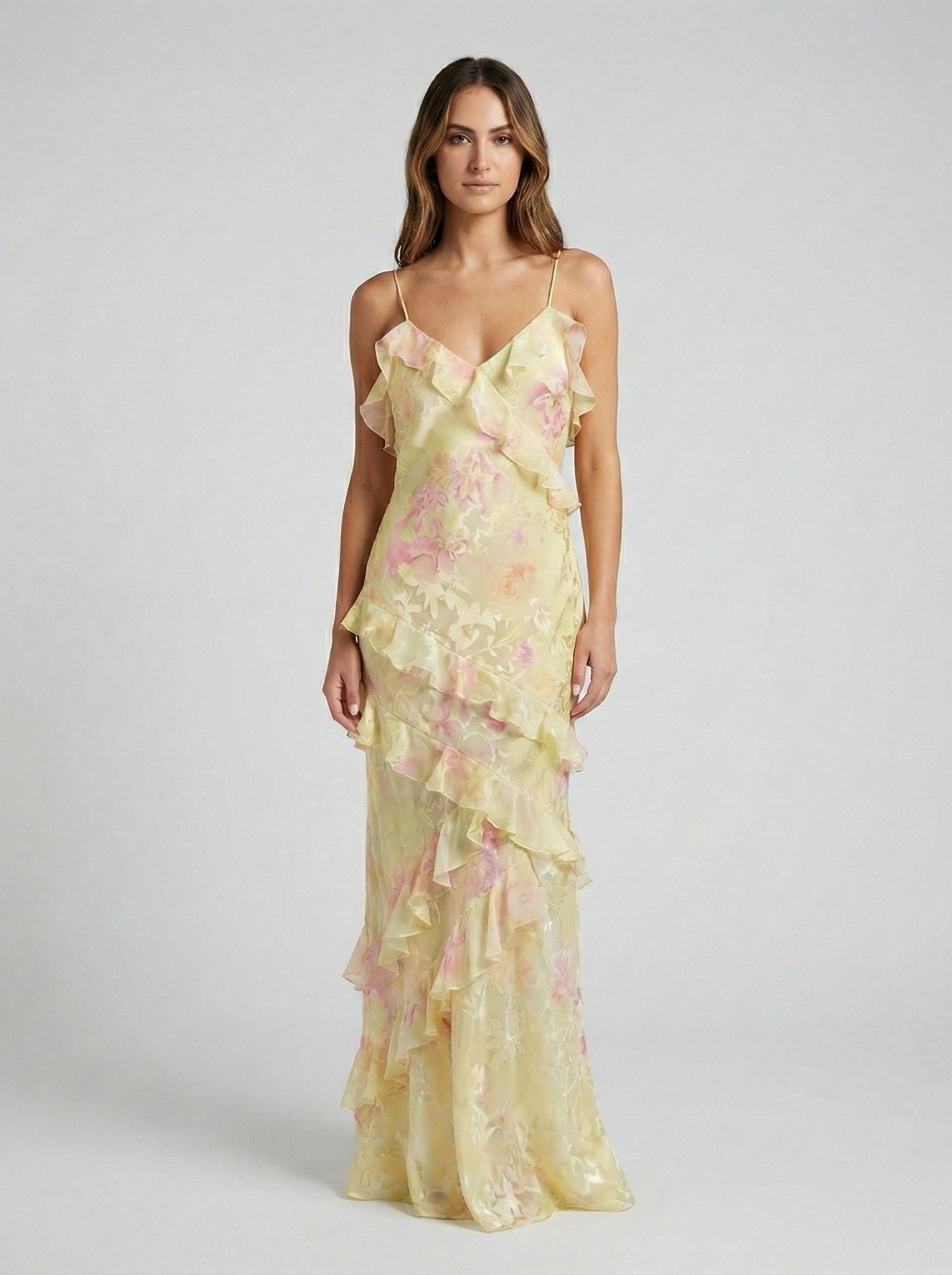 Floral Maxi Dress Women Soft Pastel Ruffle Flowing Long Dress 2