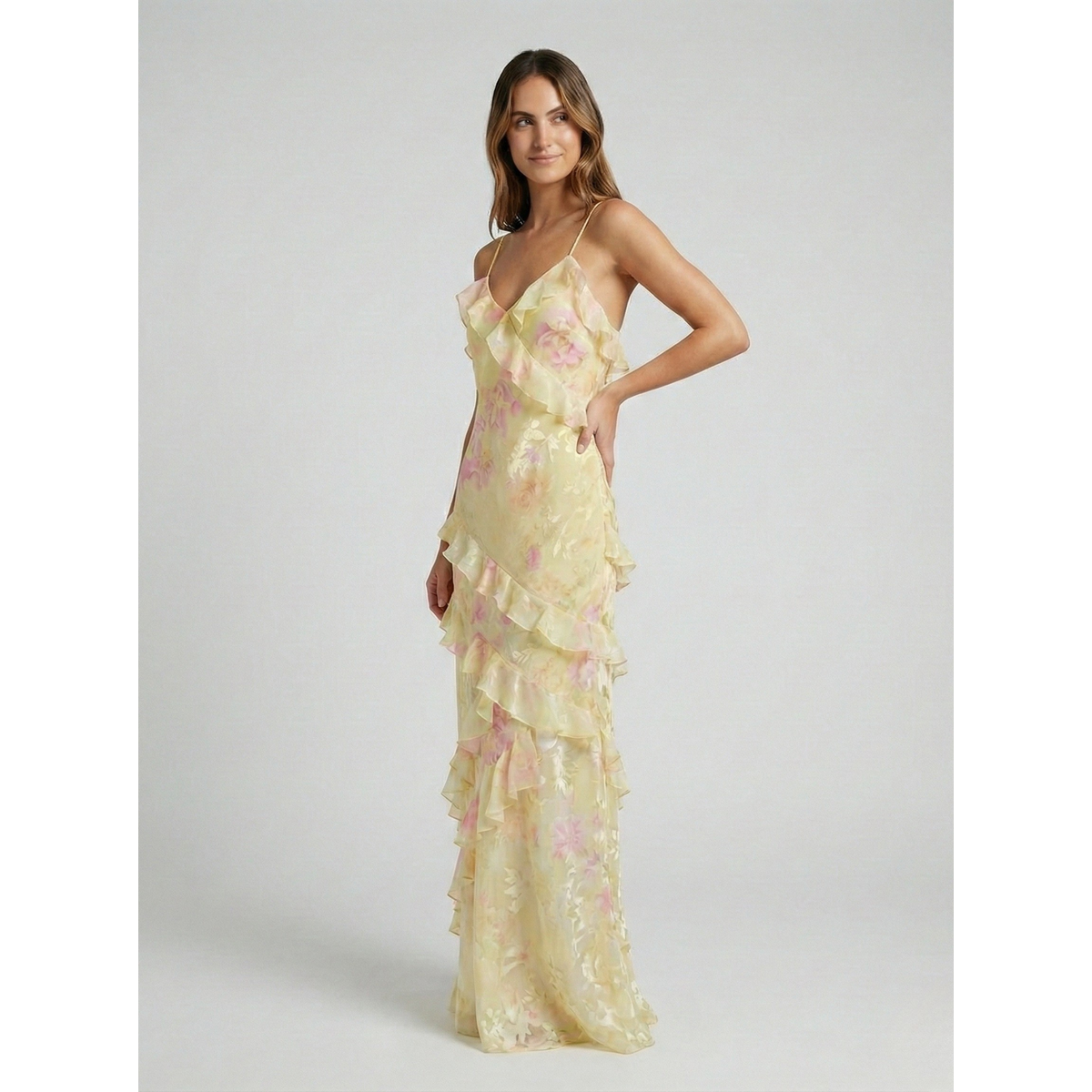 Floral Maxi Dress Women Soft Pastel Ruffle Flowing Long Dress 3