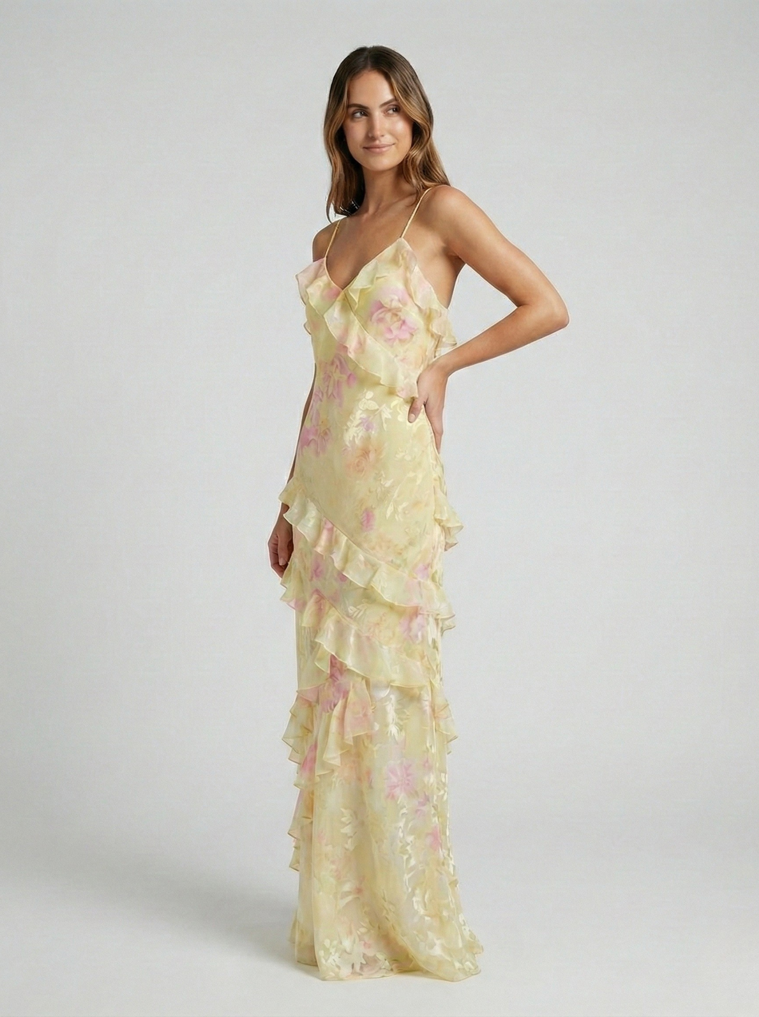 Floral Maxi Dress Women Soft Pastel Ruffle Flowing Long Dress 3