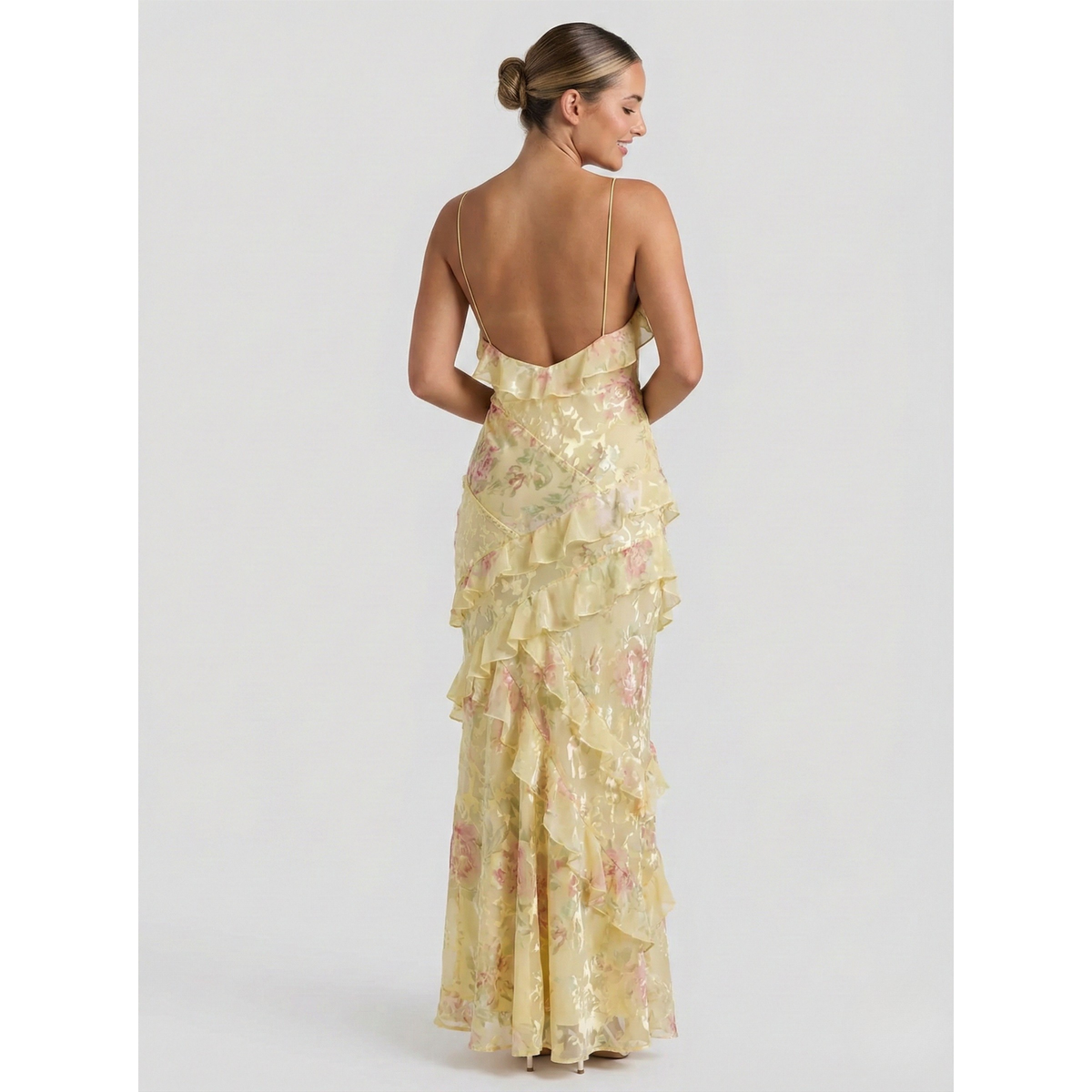 Floral Maxi Dress Women Soft Pastel Ruffle Flowing Long Dress 4