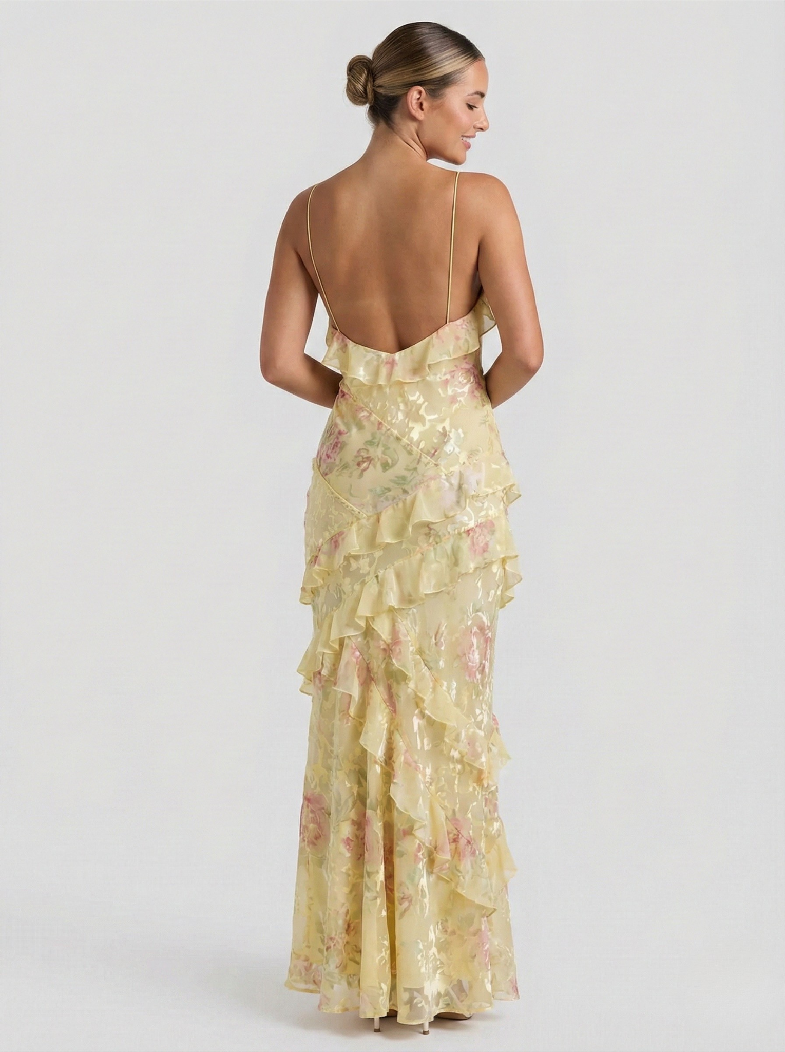 Floral Maxi Dress Women Soft Pastel Ruffle Flowing Long Dress 4