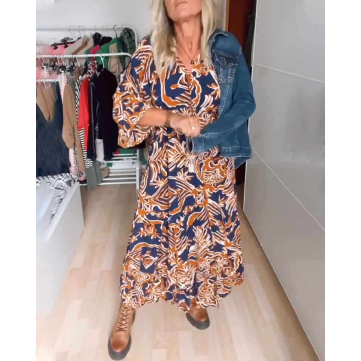 Floral Maxi Dress with Sleeves V Neck A-Line Casual for Vacation 0