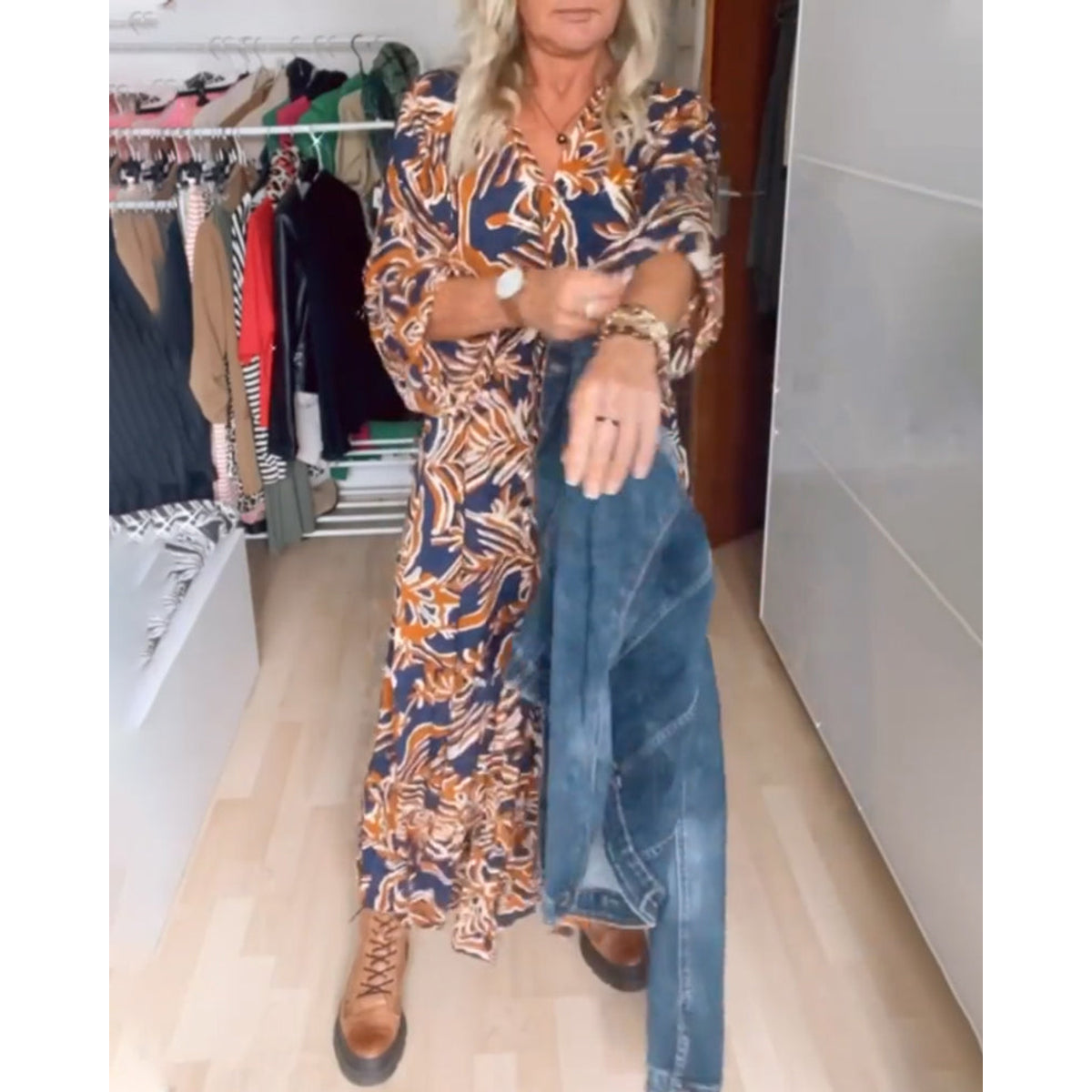 Floral Maxi Dress with Sleeves V Neck A-Line Casual for Vacation 1