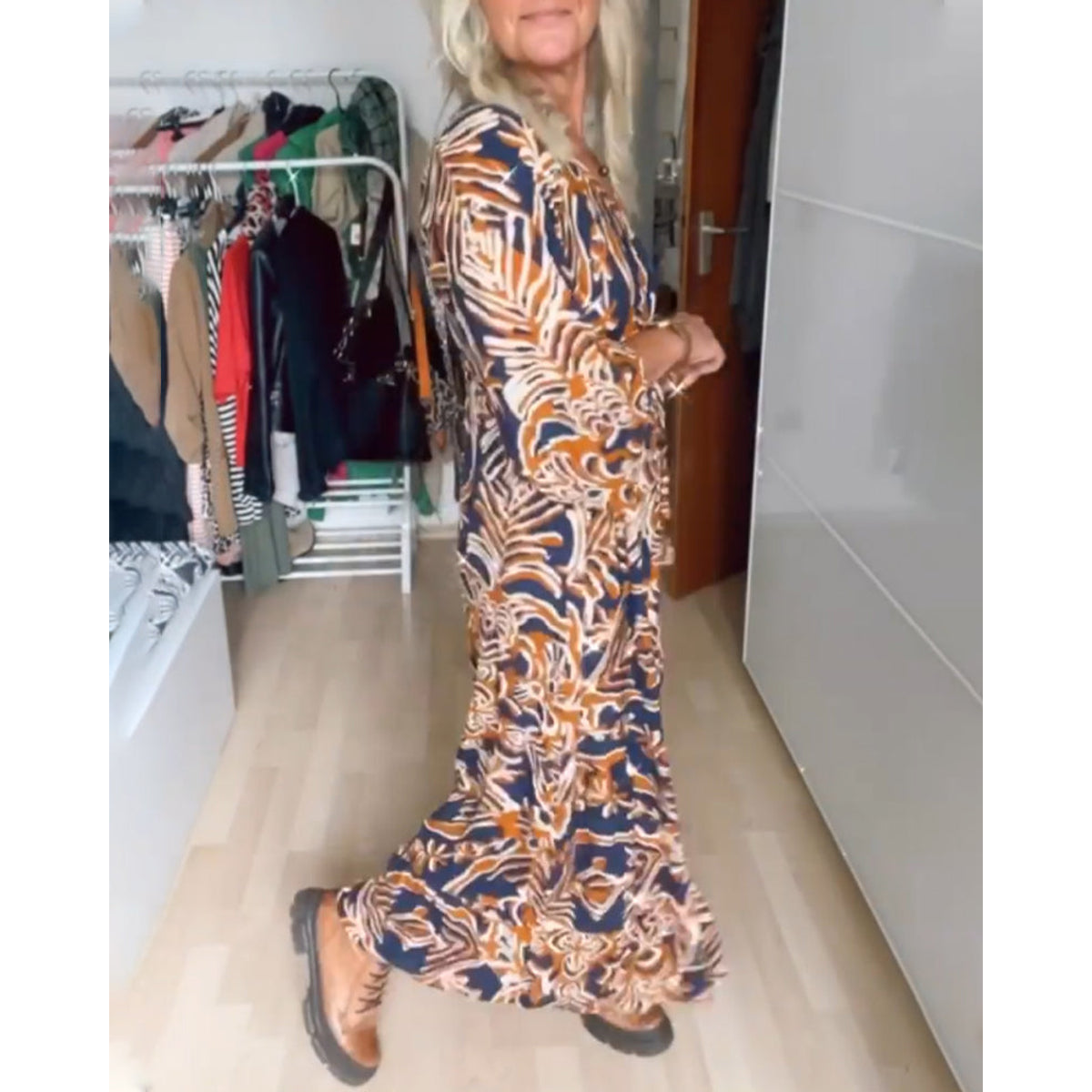 Floral Maxi Dress with Sleeves V Neck A-Line Casual for Vacation 3