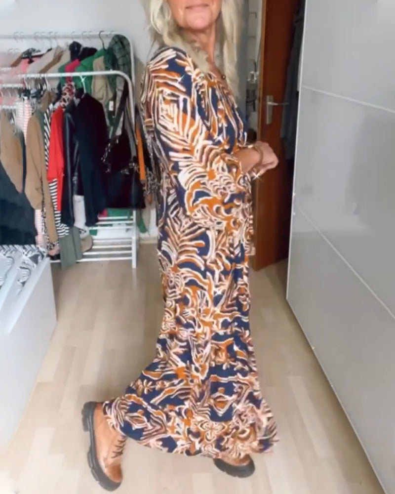 Floral Maxi Dress with Sleeves V Neck A-Line Casual for Vacation 3