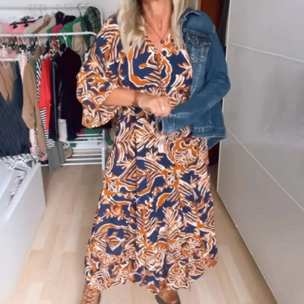Floral Maxi Dress with Sleeves V Neck A-Line Casual for Vacation 4