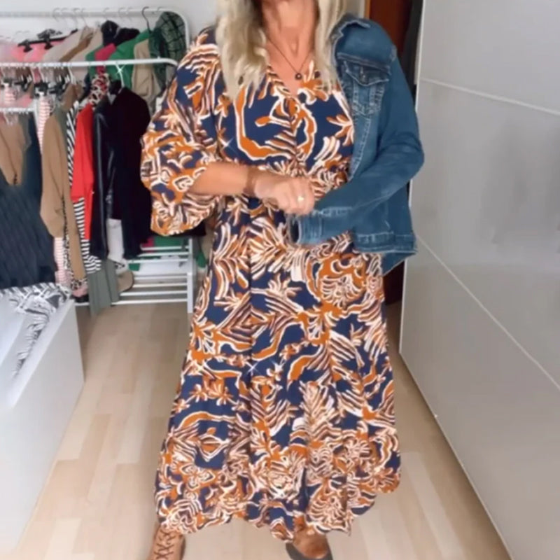 Floral Maxi Dress with Sleeves V Neck A-Line Casual for Vacation 4