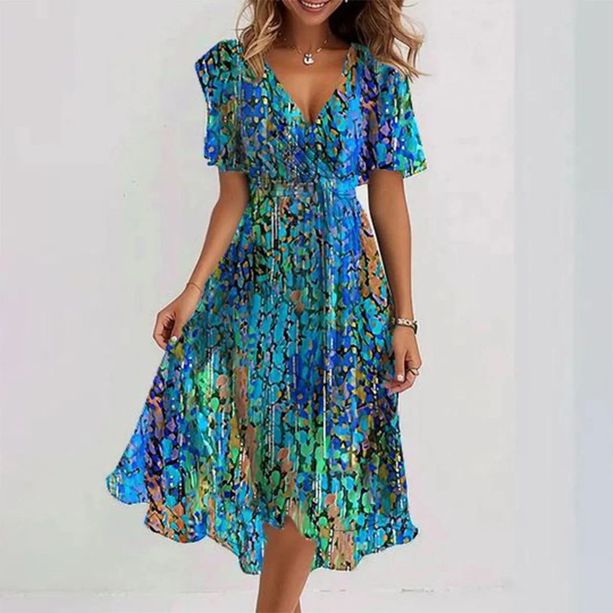 Floral Midi Dress Women Elegant Linen Summer Wedding Guest Dress 1