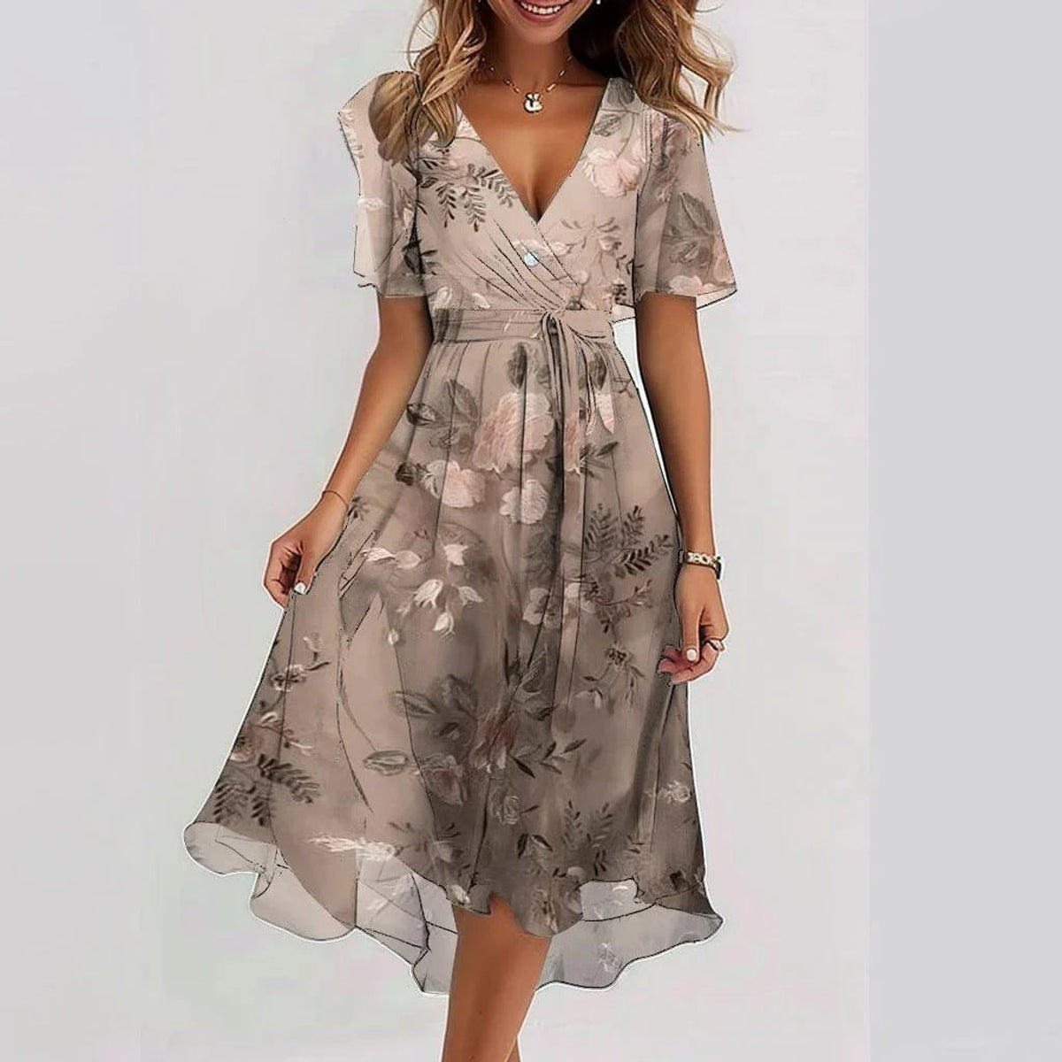 Floral Midi Dress Women Elegant Linen Summer Wedding Guest Dress 5