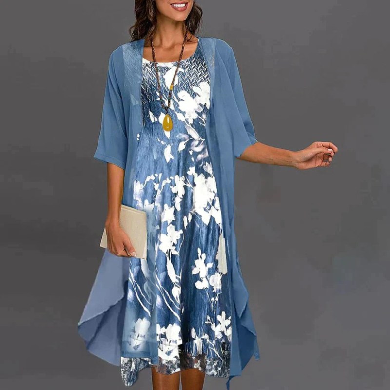 Floral Print Dress Women Elegant Mini Outfit With Blazer Stylish 0