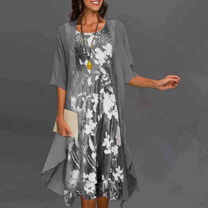 Floral Print Dress Women Elegant Mini Outfit With Blazer Stylish 1
