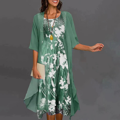 Floral Print Dress Women Elegant Mini Outfit With Blazer Stylish 2