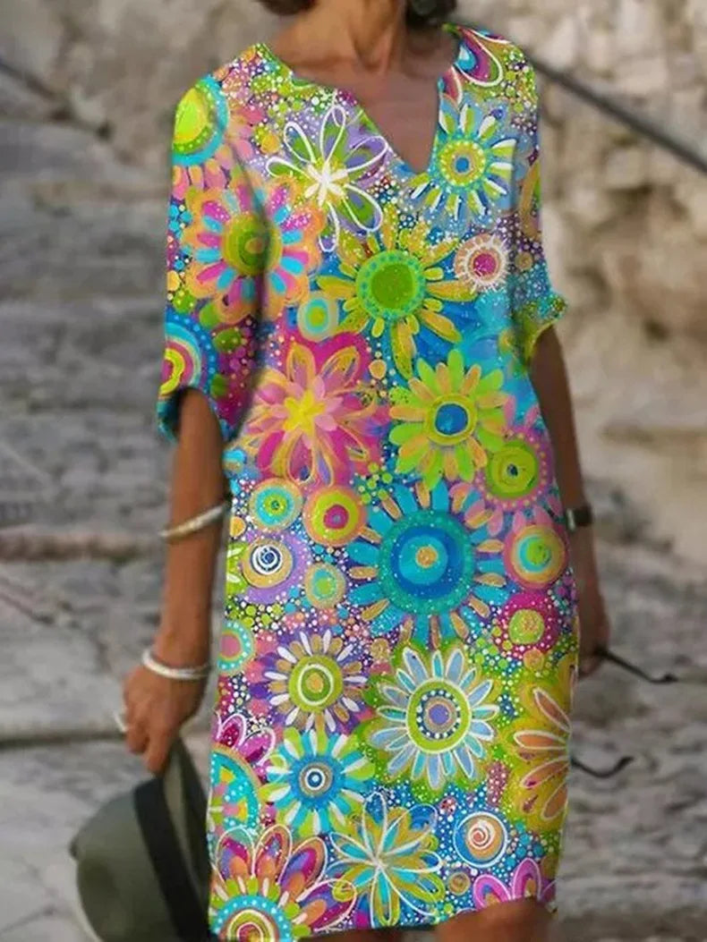 Floral Print Dress Women V-Neck Casual Chic Summer Fashion 1