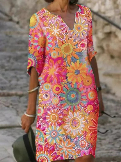 Floral Print Dress Women V-Neck Casual Chic Summer Fashion 2