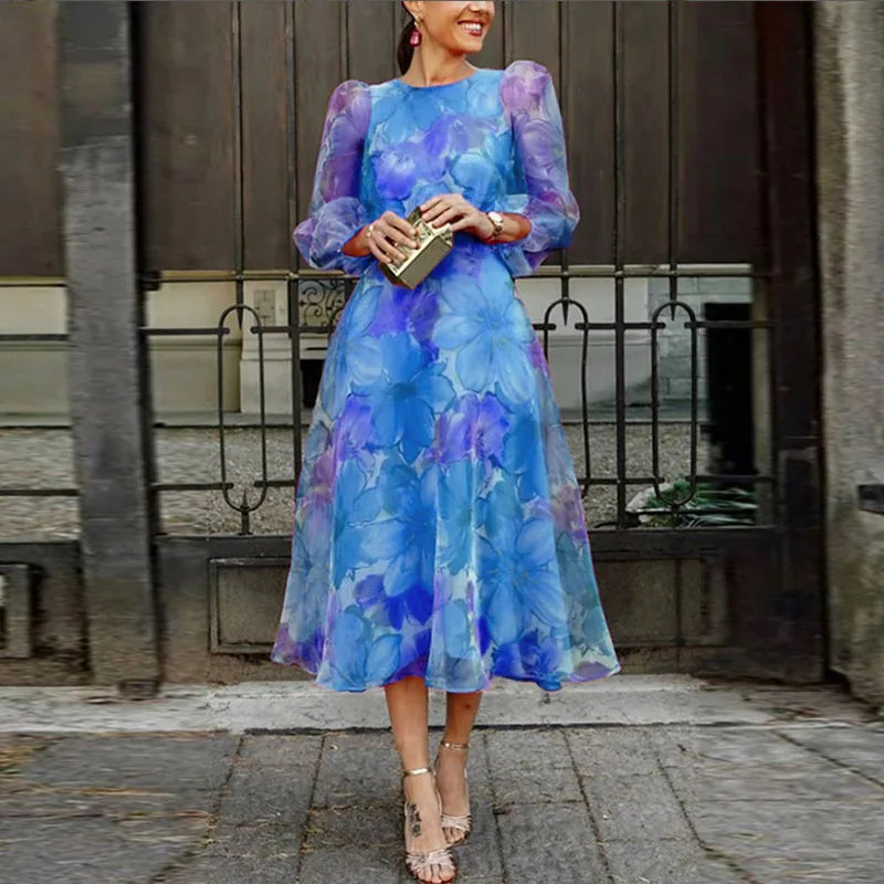 Floral Print Midi Dress Women Elegant Wedding Guest Summer Attire 1