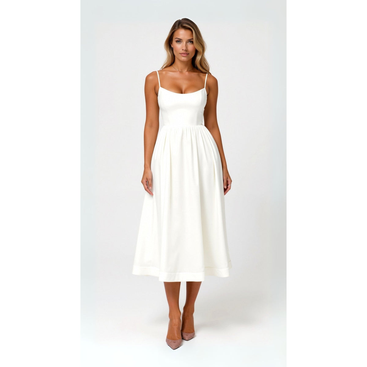Flowing Midi Dress Women Elegant Soft Fabric Casual Chic 0