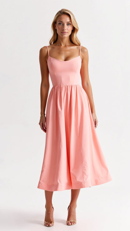 Flowing Midi Dress Women Elegant Soft Fabric Casual Chic 3