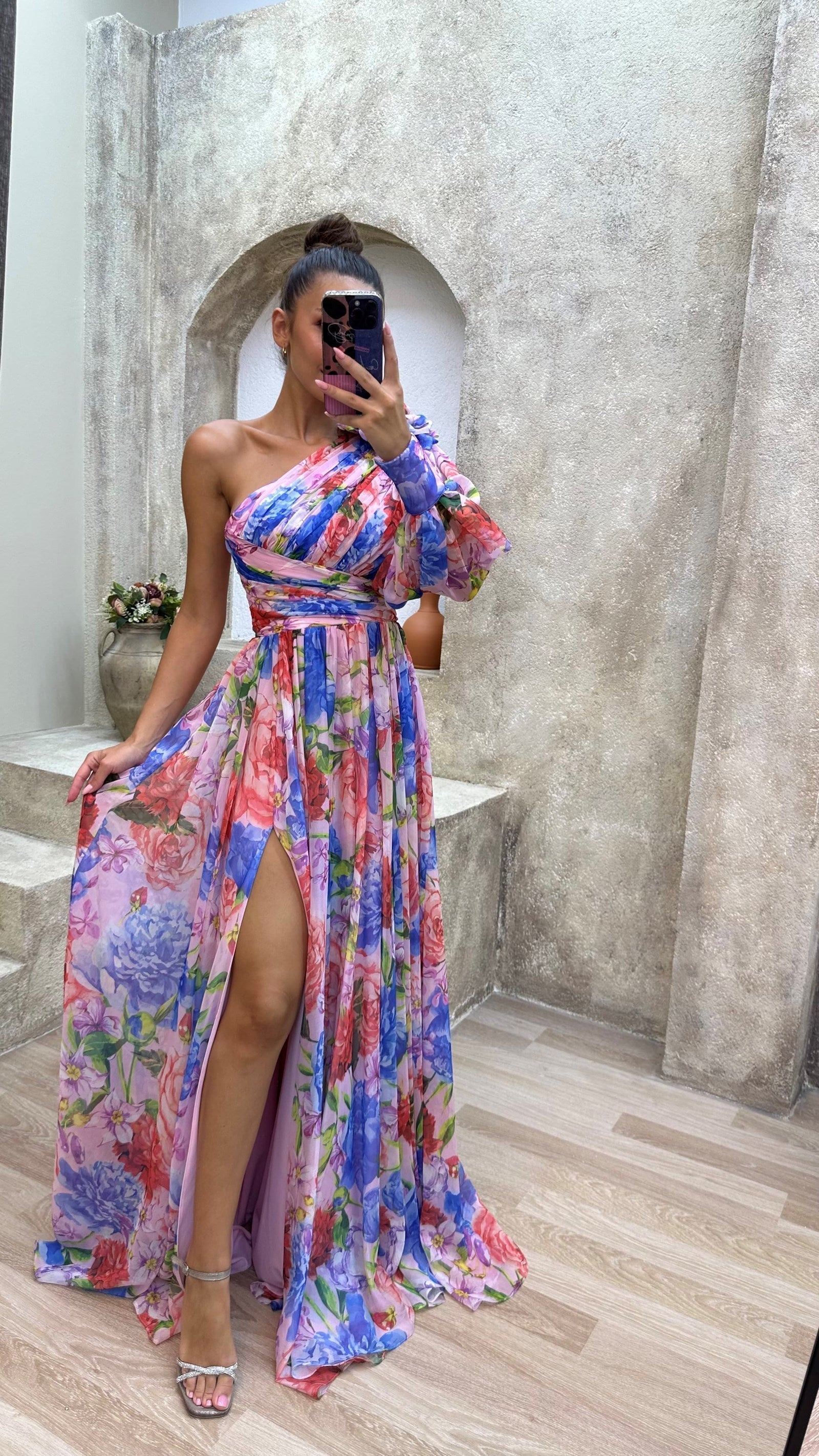 Flowy Shoulder Dress Women Chic Floral Print Summer Event Maxi Dress 6