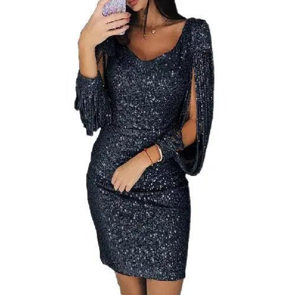 Glitter Evening Dress Elegant Silhouette Sparkling Fabric Formal Gown 3